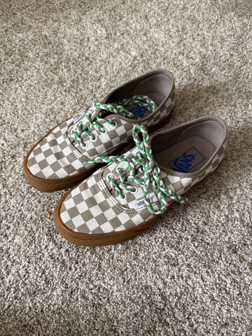 Vans Authentic Checkerboard Sneakers with Green Laces